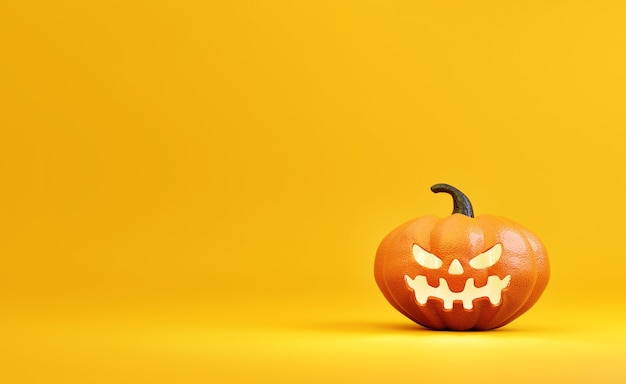 Halloween pumpkin character decorations on a yellow