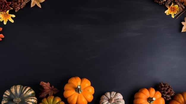 Halloween pumpkin frame Halloween or Autumn Background on Chalkboard AI Generated