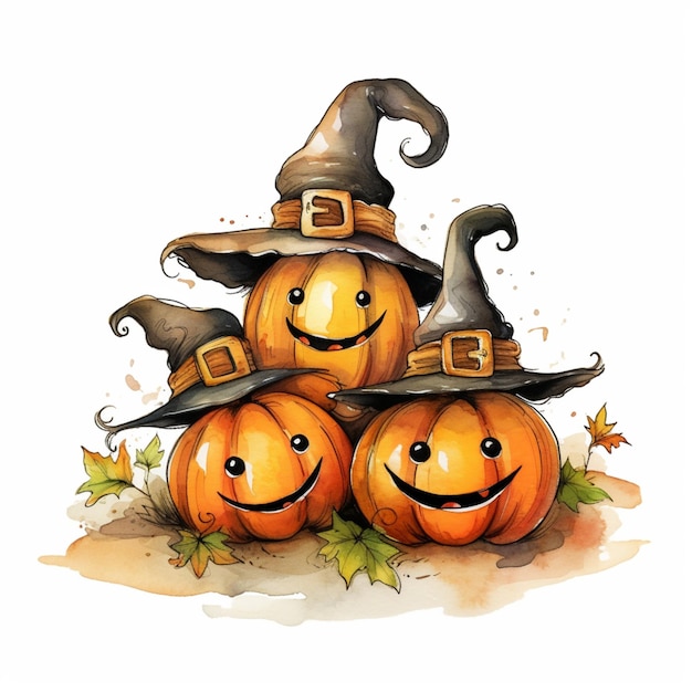 Halloween pumpkin illustration smiling wearing hat