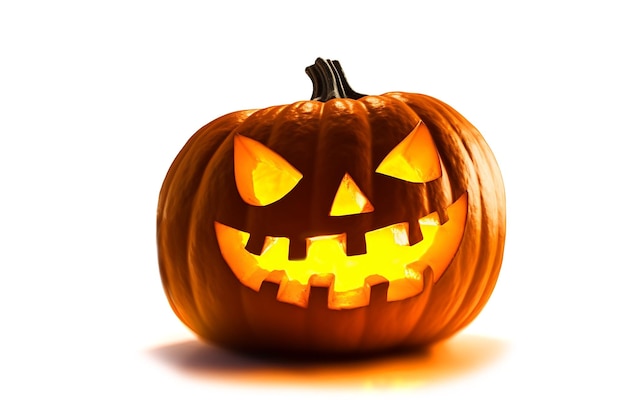 Halloween Pumpkin isolated on a white background Glowing head Jack o lantern with scary evil faces