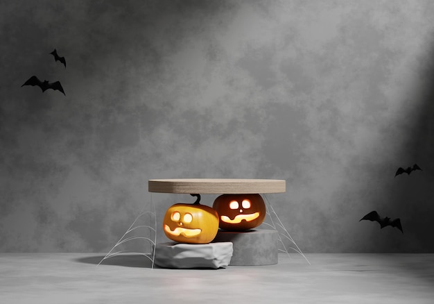 Halloween pumpkin lantern and product display podium 3D rendering