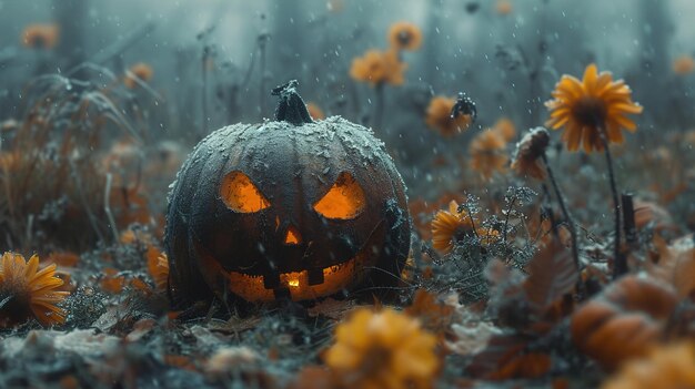 halloween pumpkin in the rain