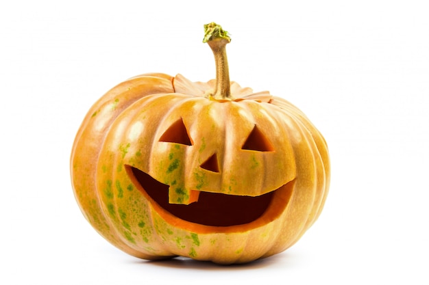 Halloween pumpkin's grin on white isolated surface