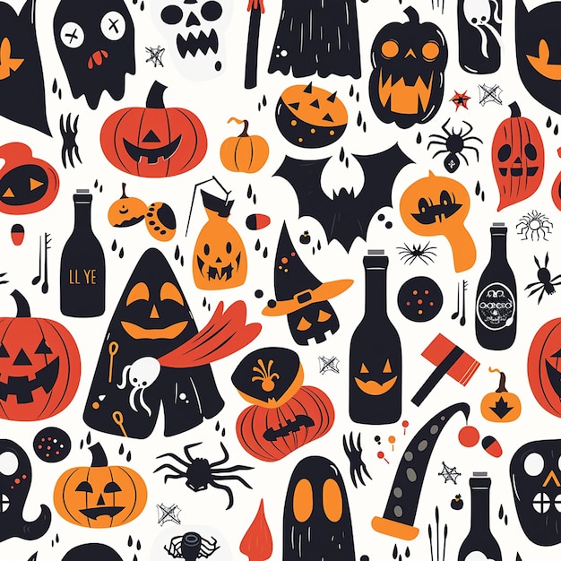 Photo halloween pumpkin trick or treat seamless doodle pattern vector illustration