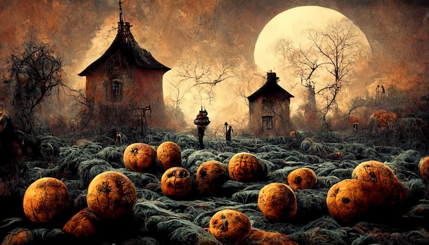 Halloween pumpkin watercolor illustration.3D illustration.Use digital paint blurring techniques.