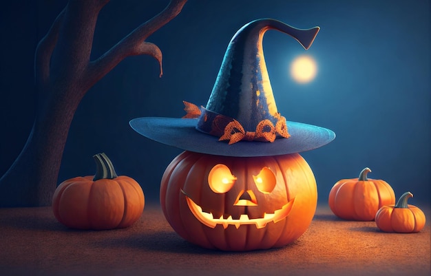 Halloween Pumpkin Wearing Hat Horror Background