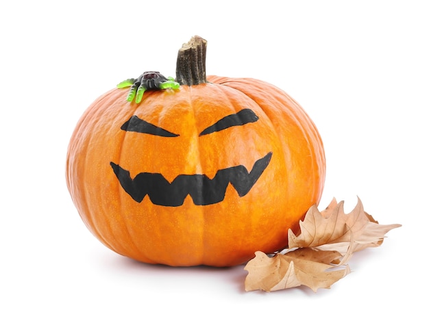 Halloween pumpkin on white surface