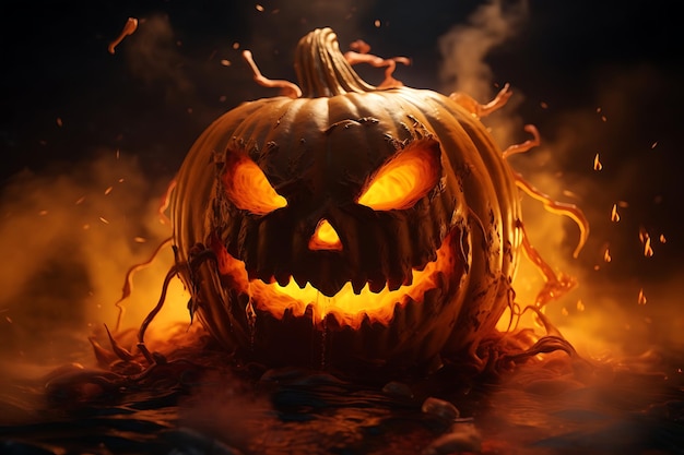 a halloween pumpkin with a burning orange glow