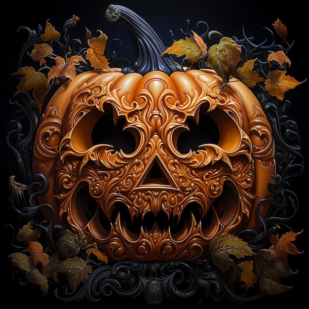 halloween pumpkin with carvings black background