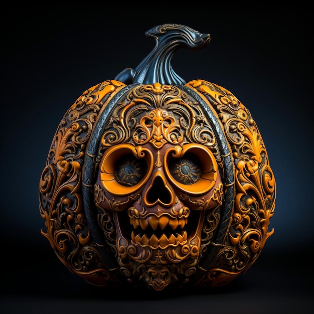 halloween pumpkin with carvings black background