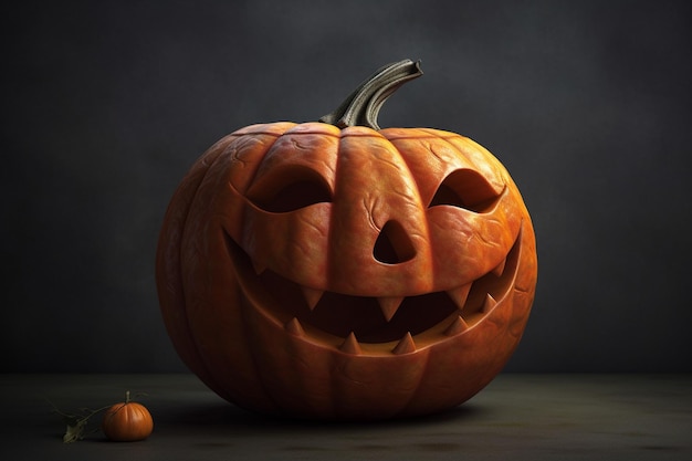 Halloween pumpkin with funny face on blurred background 3d render