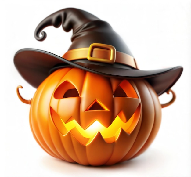 Halloween Pumpkin With Hat On White Background