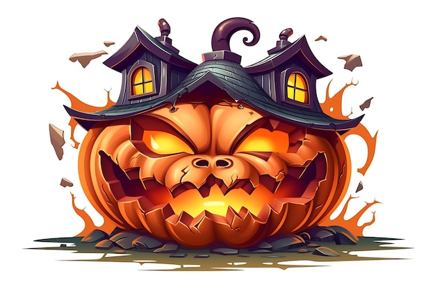 Halloween pumpkin with a house on the top Generative AI