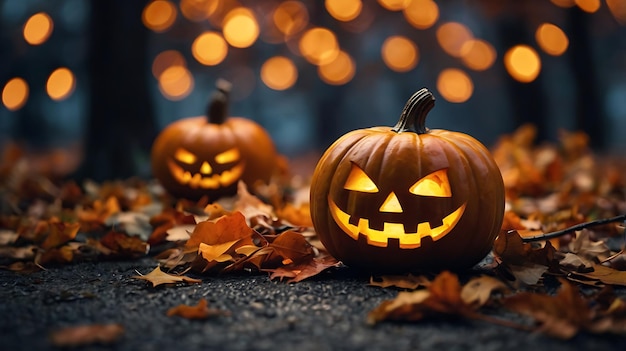 Halloween pumpkin with lantern on wooden