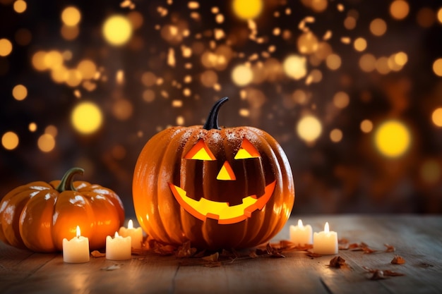 Halloween pumpkin with lights background traditional spooky holiday