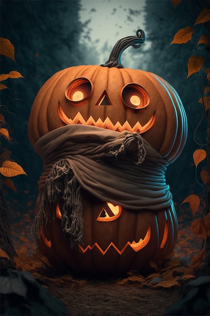 A halloween pumpkin with a scarf and a smile on it