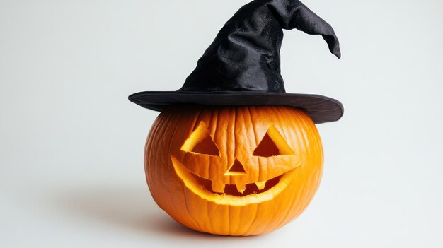 Photo halloween pumpkin with witch hat