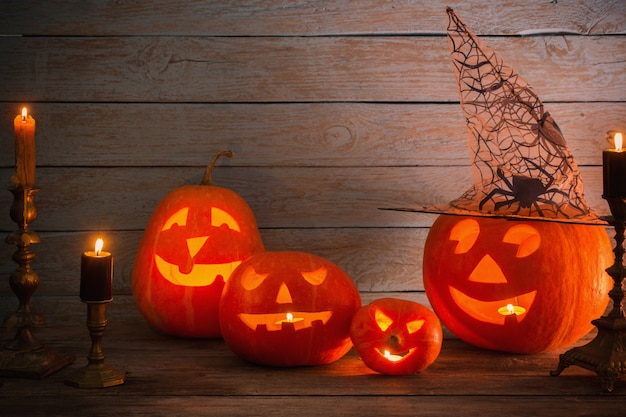 Halloween pumpkin on wooden table