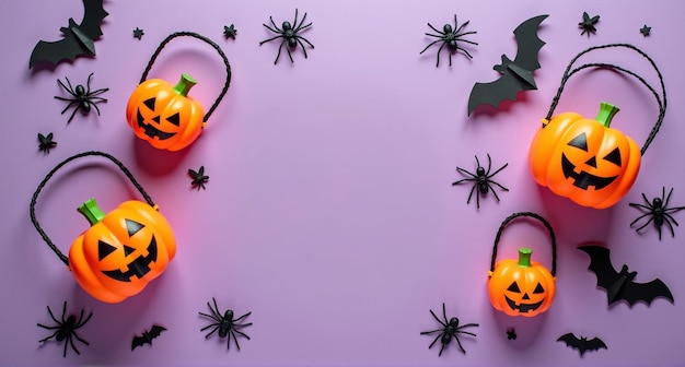 halloween pumpkins are displayed on a purple background