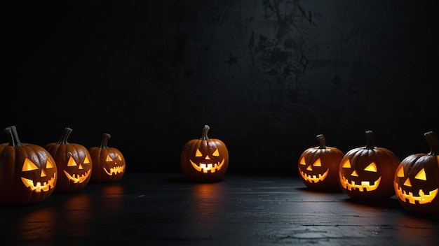 Photo halloween pumpkins on a black background with a dark background