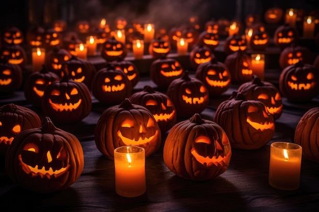 Halloween pumpkins by candlelight