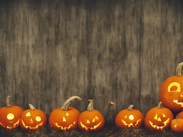 Halloween pumpkins on a dark background with creepy pumpkins of spooky Halloween