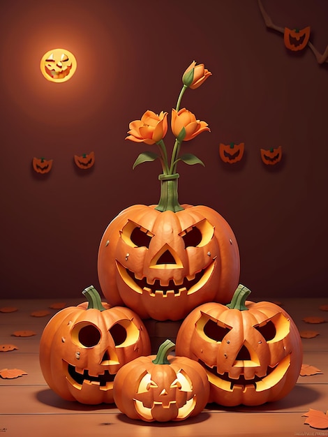 Halloween pumpkins on a dark background with creepy pumpkins of spooky Halloween