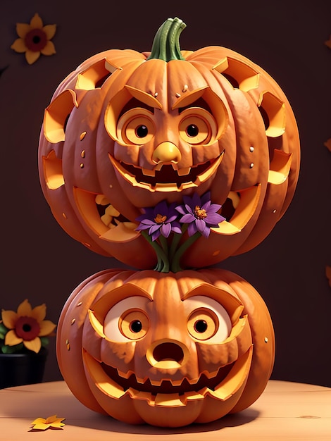 Halloween pumpkins on a dark background with creepy pumpkins of spooky Halloween