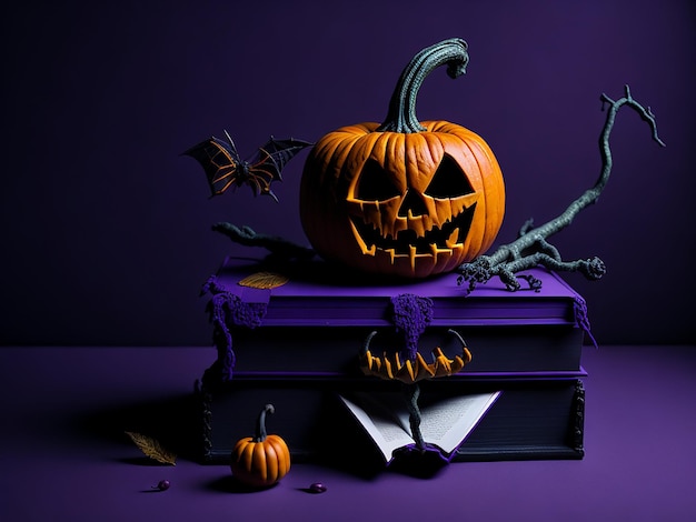 Halloween pumpkins on a dark background with creepy pumpkins of spooky Halloween