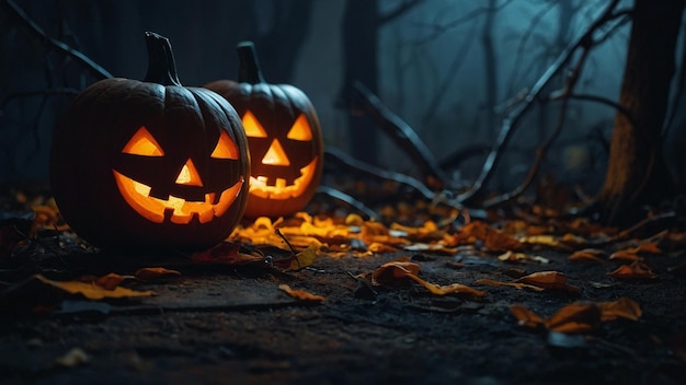 halloween pumpkins on a dark background