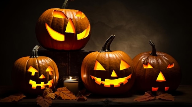 Halloween pumpkins on a dark background