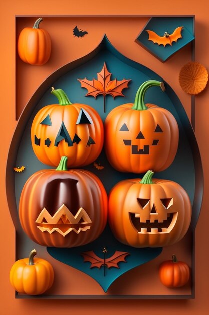 Halloween pumpkins in flat lay style Halloween decoration concept Generative AI