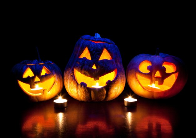 Halloween pumpkins glowing inside