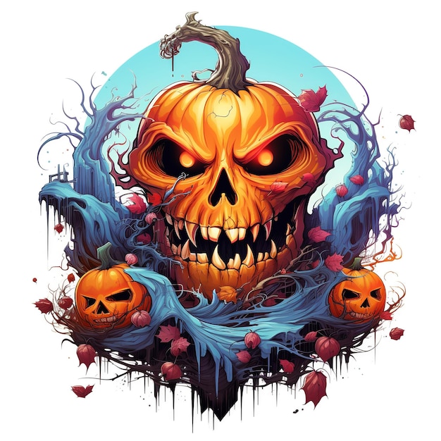 Halloween Pumpkins In Graveyard A Spooky Forest At Night Witch Haunted House Ai Generated