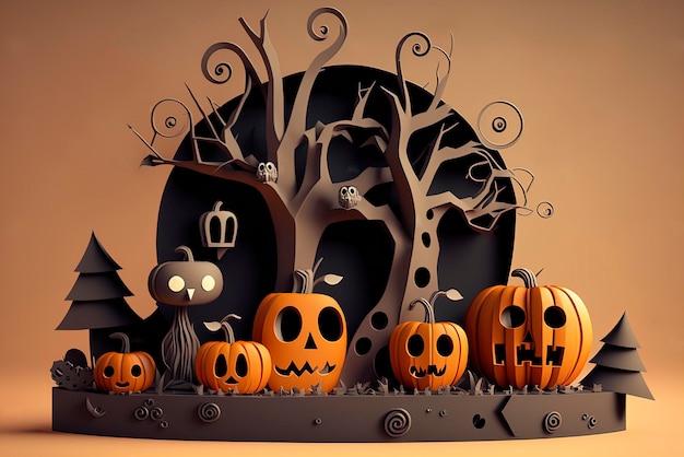 Halloween pumpkins illustration of Halloween theme with group of jack lantern pumpkins generative ai