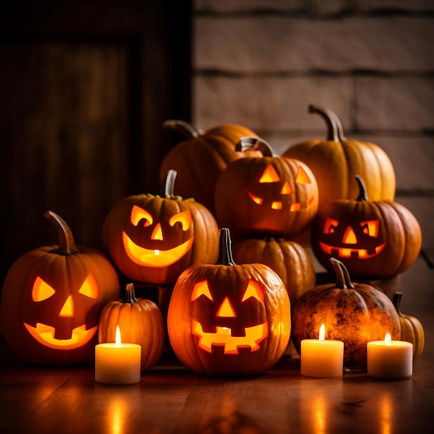 Halloween pumpkins Jackolantern decoration Generative AI