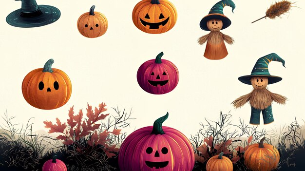 Halloween Pumpkins and Scarecrow Characters