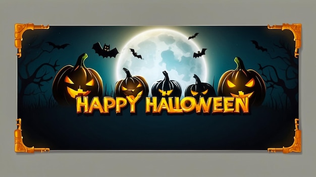 Photo halloween pumpkins spooky trees and haunted castle with moonlight happy halloween typography