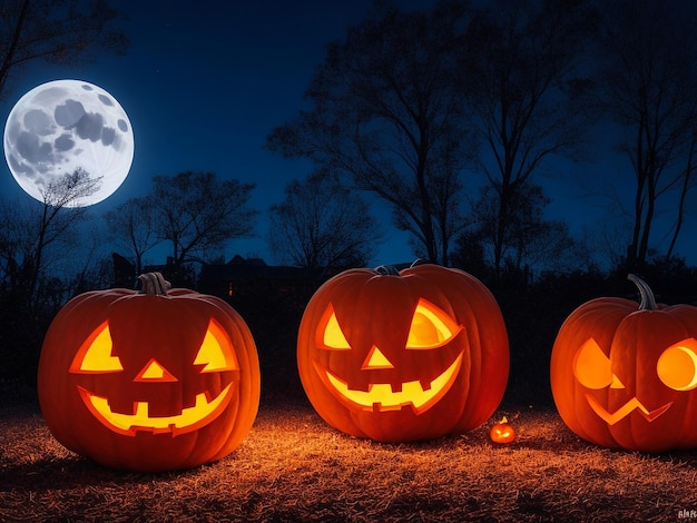 Halloween _pumpkins _under _the_ moonlight_