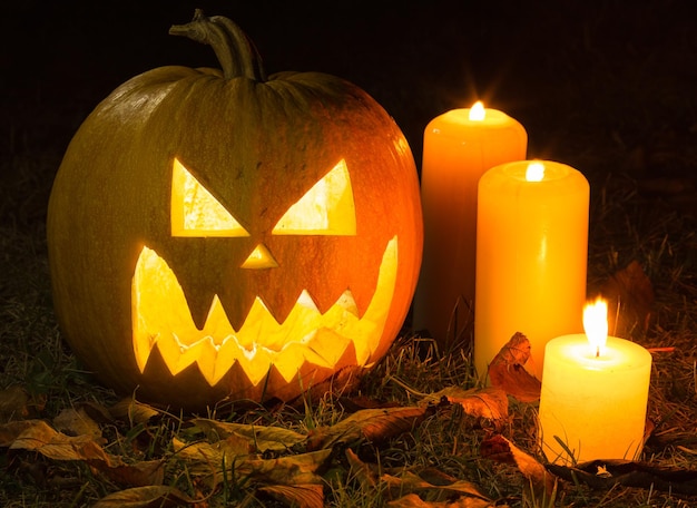 Halloween pumpkins with candles