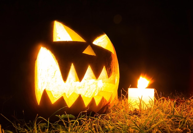 Halloween pumpkins with candles