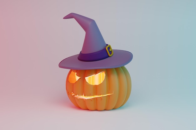 Halloween pumpkins with hat partyJack O Lantern Pumpkin with witch hat isolate backgroundparty october horror scaryPlace for text3D rendering illustration