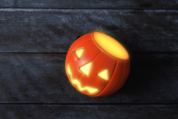 Halloween Pumpkins on wooden floor background