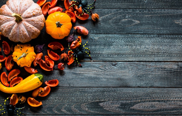 Halloween pumpkins, on wooden surface