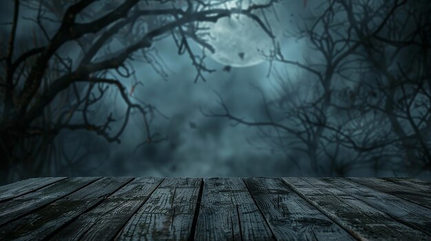 Halloween Pumpkins on a Wooden Table in the Dark