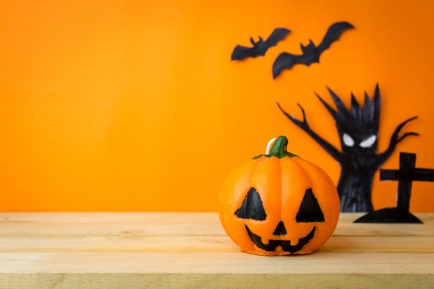 Halloween Pumpkins on wooden table