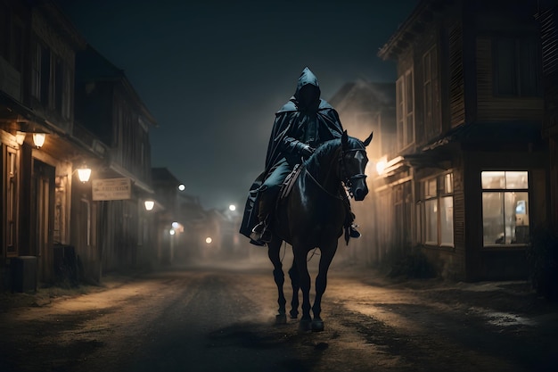 Halloween's Headless Horseman Eerie Ride Through a Deserted Halloween Town on a Chilly October