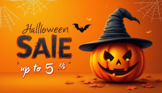 Photo halloween sale banner with pumpkin