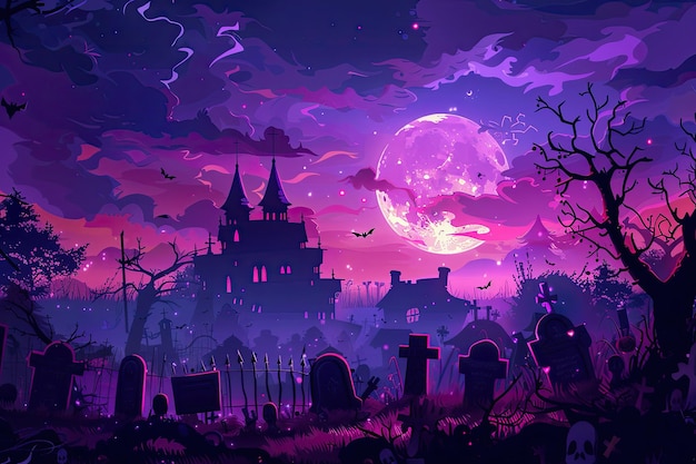 Halloween Scary Graveyard and Haunted House Background