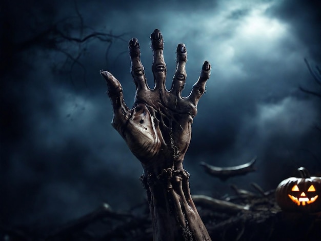 Halloween scary hand rising 3d realistic illustration background